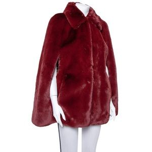 NEW Burberry Burgundy Faux Fur Collared Cape Jacket